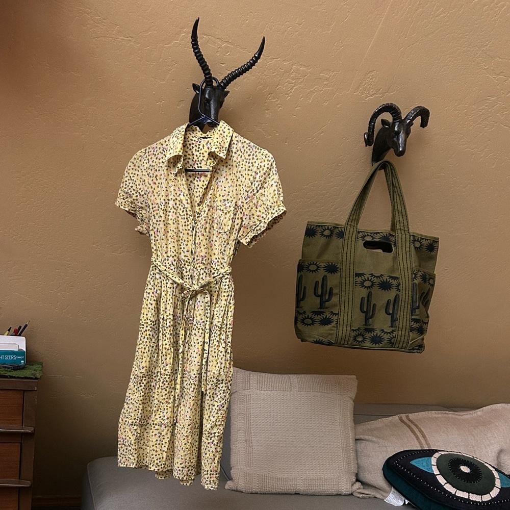 Tocca Yellow and Pink/Brown Dotted Shirt Dress Vintage 50’s inspired
